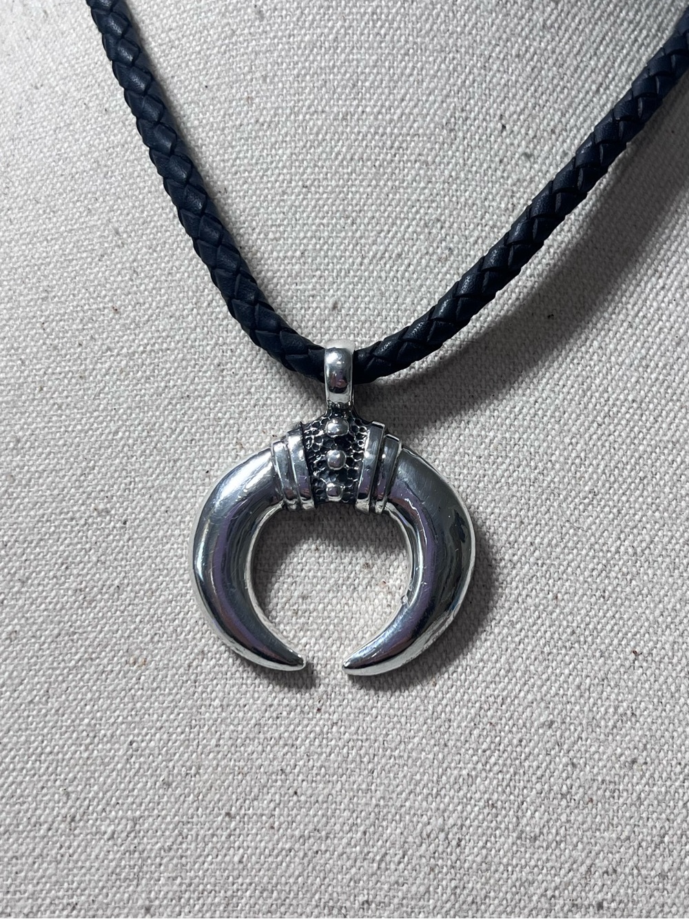 Sterling Silver 925 Tribal Son Khan on Leather Necklace